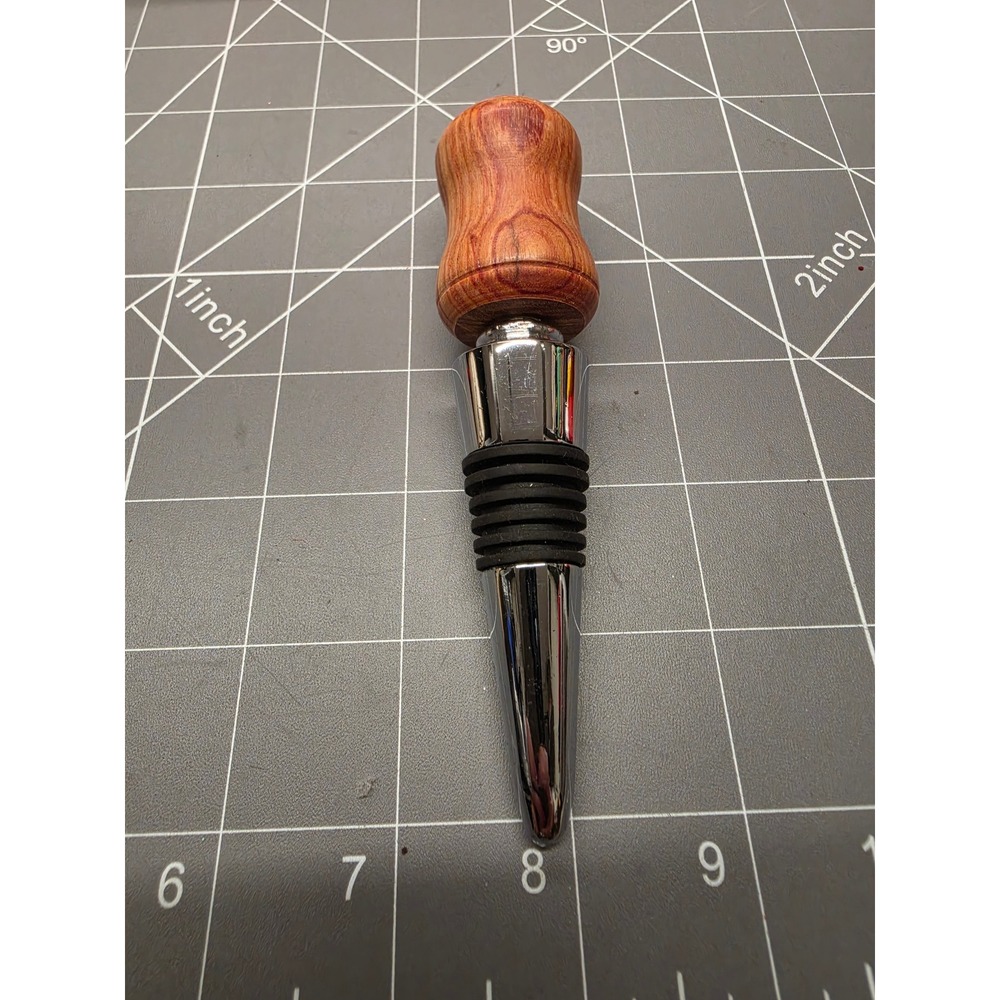 Handmade Turned Wood Wine Bottle Stopper Polished Chrome Barware Accessory